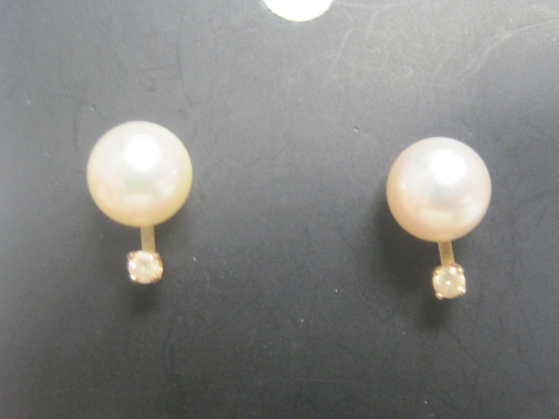 14k Gold Pearl with Diamond Drop Earrings (1 of 5)