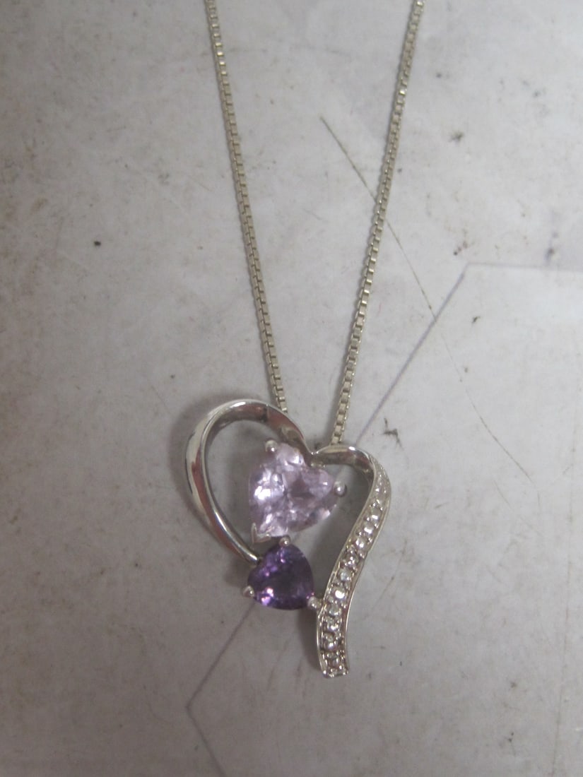 Sterling Silver Pendant with Purple Sapphire, Amethys, & Diamond Stones on 16" Sterling Silver Ch...: Weighs 3.9 grams