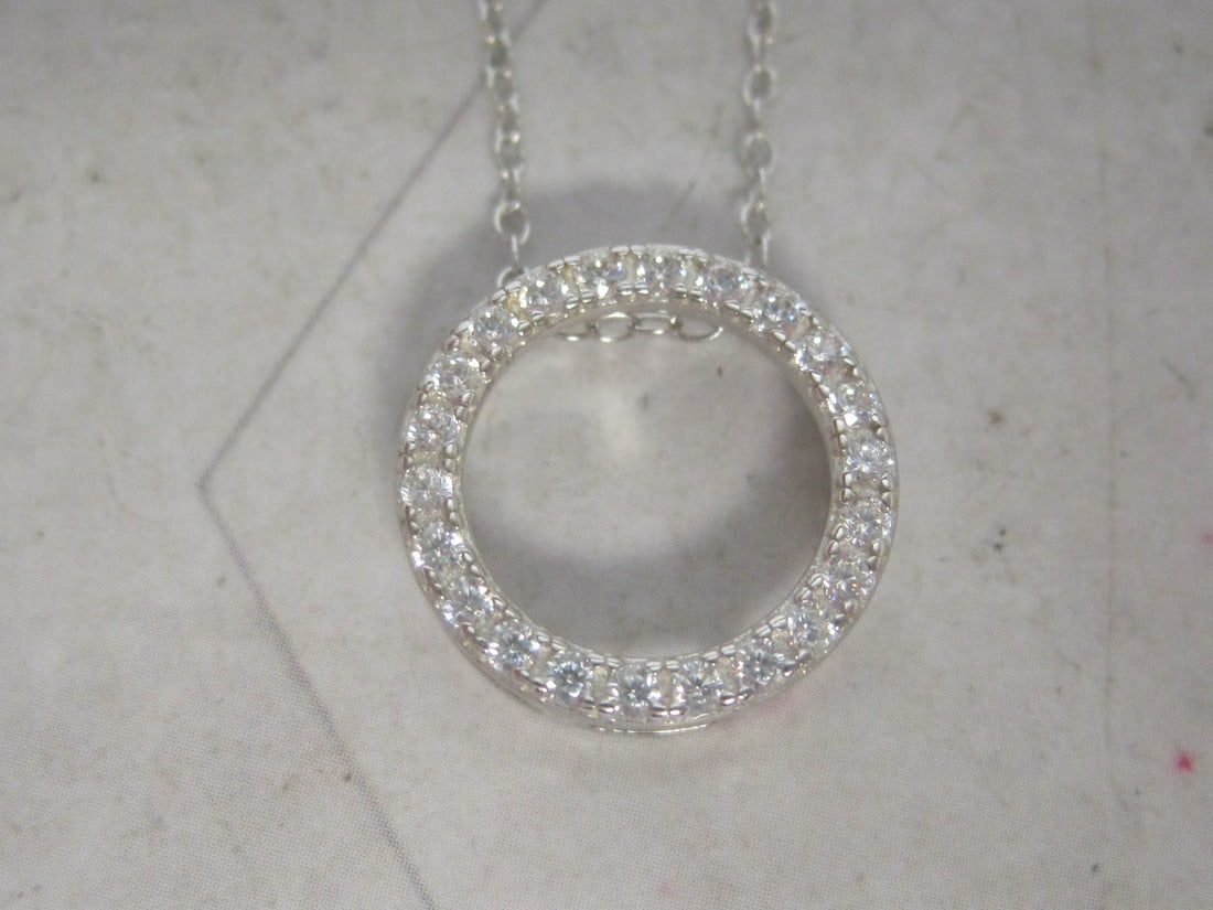 Sterling Silver CZ Circle Pendant on 18" Sterling Silver Chain - 2