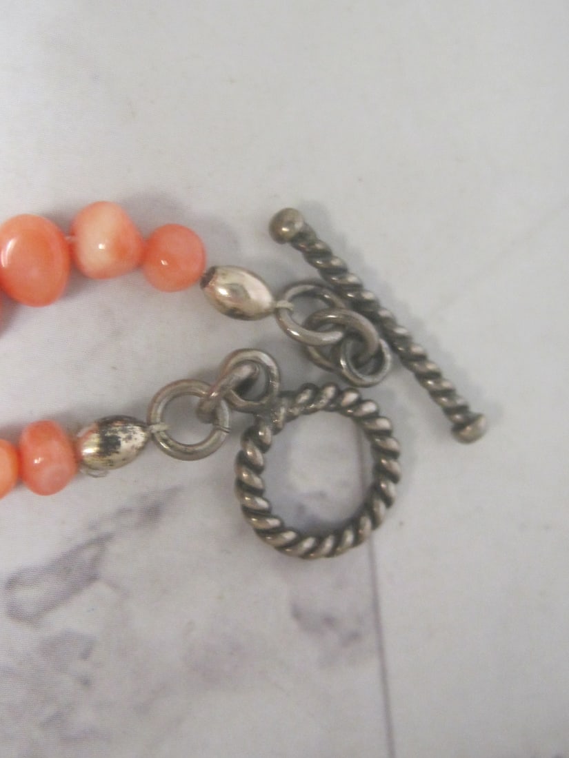 15" Angel Skin Coral Bead Necklace with Sterling Silver Clasp - 3