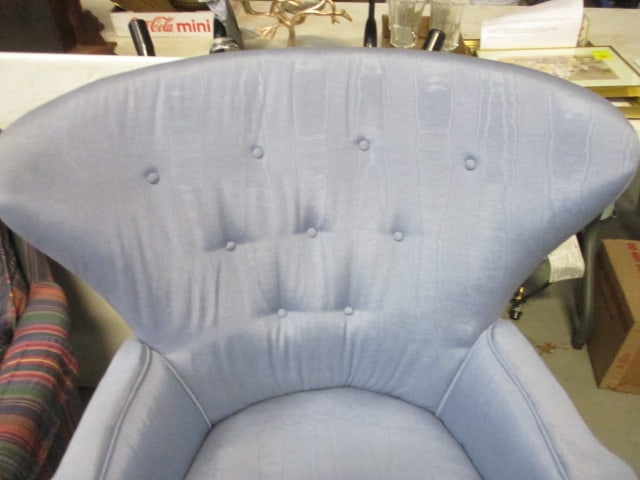 Light Blue Upholstered Wing Chair Button Tufted - 2