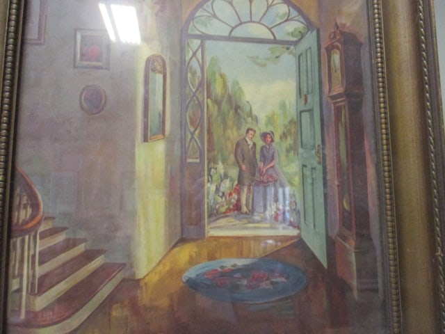 Framed Victorian Scene of Couple at Door, Signed Allen Forbes - 2