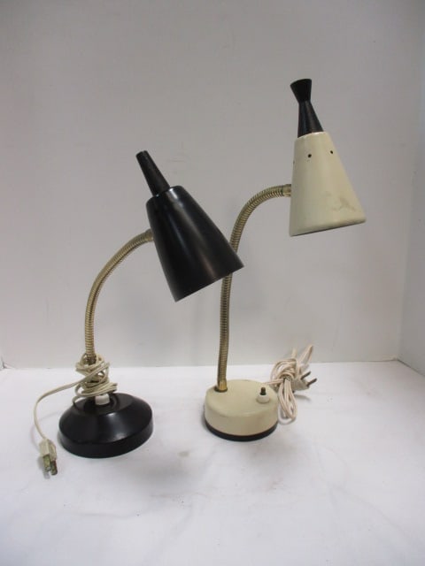 12 Vintage Working Gooseneck Desktop Lights, Beige is Underwriters Laboratories: W3.50"xH16", Black is Leviton W4"xH15" 