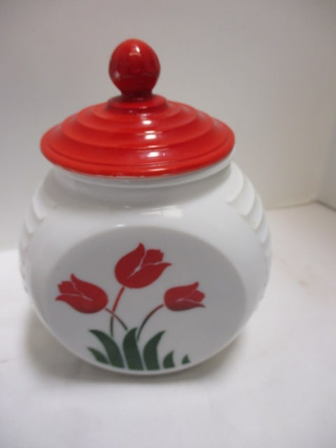 Fire-King Tulip-Ware Milk Glass Salt/Pepper Shakers and Grease Jar - 5
