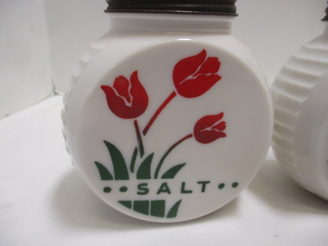 Fire-King Tulip-Ware Milk Glass Salt, Pepper, Sugar, Flour Shakers - 2