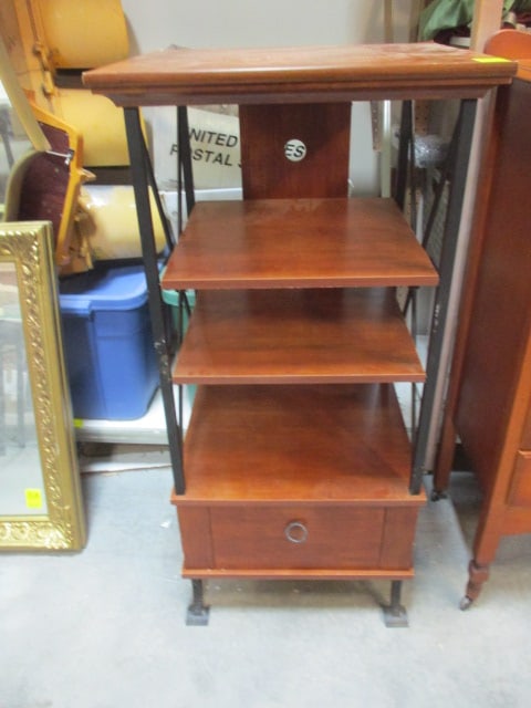 Shelving Tower With 4 Shelves, Drawer, Wooden and Metal,: Nicks and Scratches W21.5"xH44", Local Pickup Only 