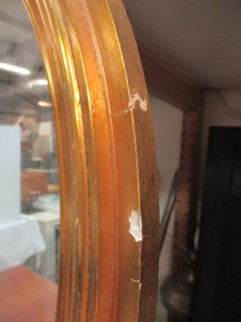 Vintage Gilt Oval Wall Mirror, Mirror No Cracks, Frame Several Nicks and Cuts - 2