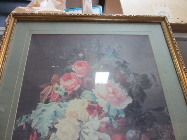 Wooden Matted Gilt-Framed "Still Life of Roses" Print - 2