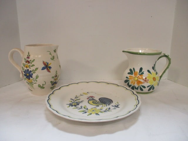 Delft and Relpo Pitchers With Crazing, 1 Chip and Nikko Early Bird Plate Needs Cleaning: . 