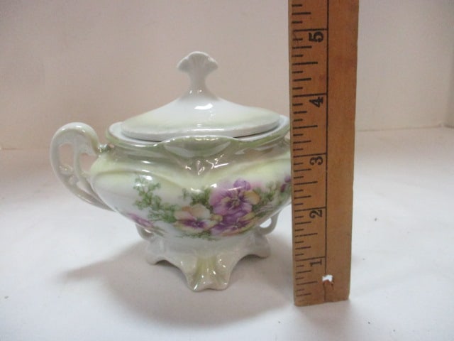 Ceramic Decorative Soup Tureen With Pansies and Sculpted Handles - 7