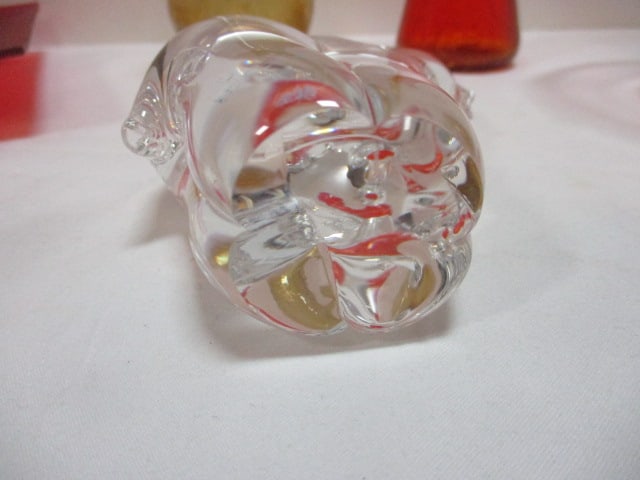 Grouping of 2 Bud Vases, Elephant Marked NV, Square Red Display, Pink Compote Dish - 7