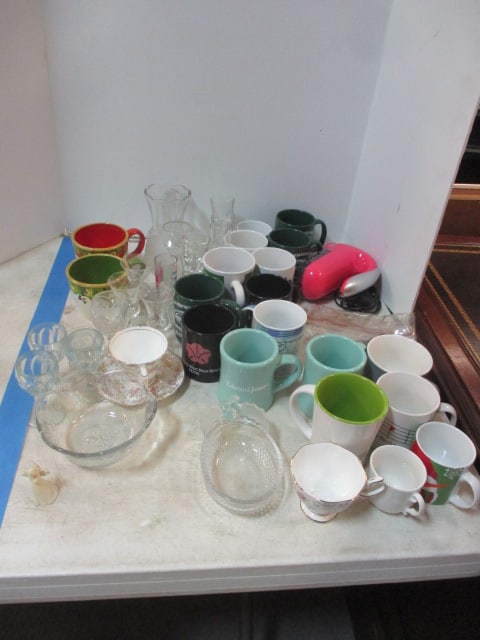 Table lot of Assorted Glass, Etc.: Local Pickup Only 