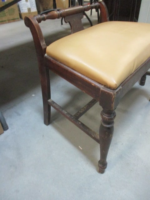 Vintage wooden Chair with Small Backrest with Leatherette Seat - 4
