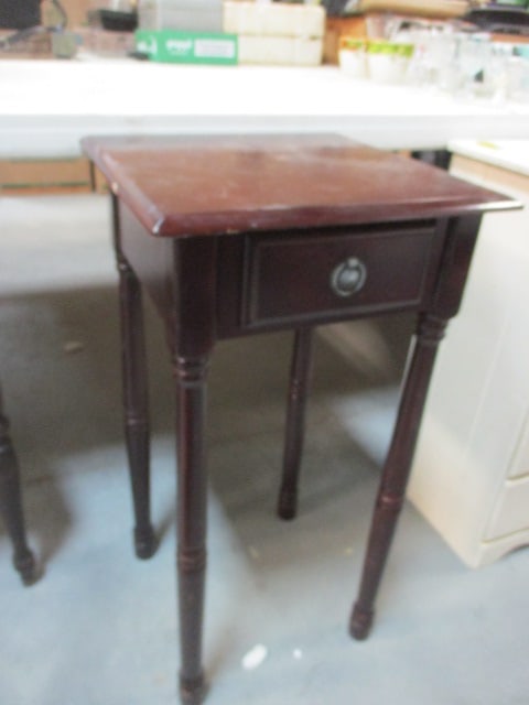 Wooden Occasional Table with Drawer: Scratches on Wood, Legs Need Tightening, W14.5"xH28.5" 