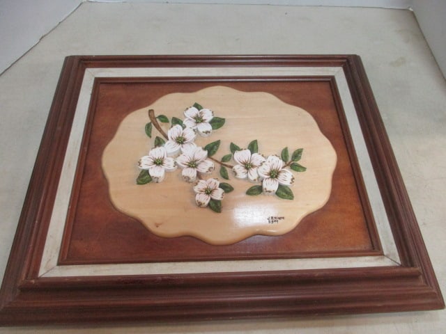 Wall Plaque With 3D Dogwood Flowers, Signed by J.R.Nixon: . 