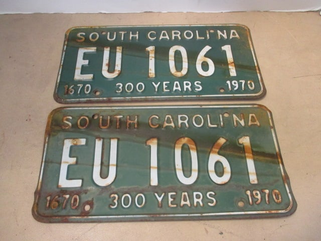 Vintage SC License Plate Matching Set Commemorative Year 1970: . 