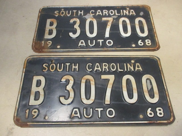 Vintage SC License Plate Matching Set Year 1968: . 