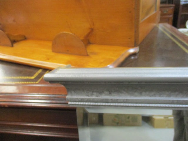 Framed Beveled Mirror With Top and Bottom Silver-Toned Frame - 2