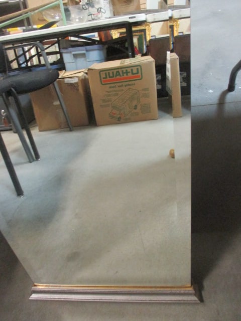 Framed Beveled Mirror With Top and Bottom Silver-Toned Frame - 4