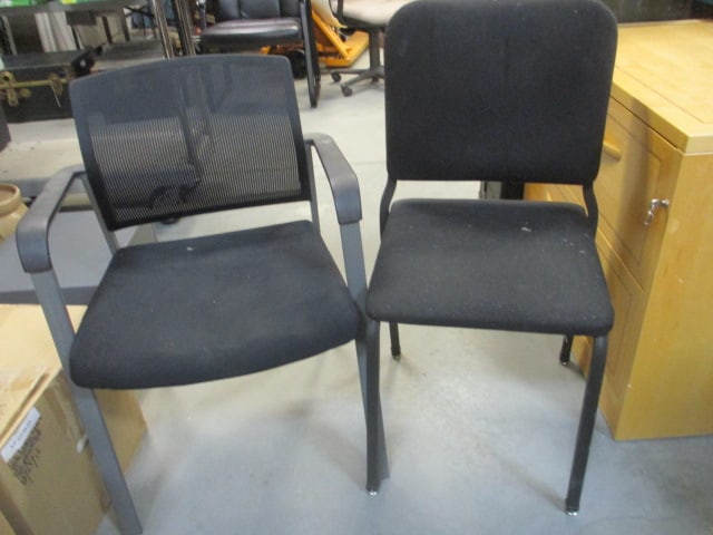 2 Black Lobby Chairs - 1 with Armrests: Local Pickup Only 