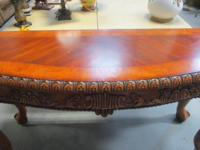 Universal Furniture Heavily Carved Mahogany Bowfront Console Table - 3