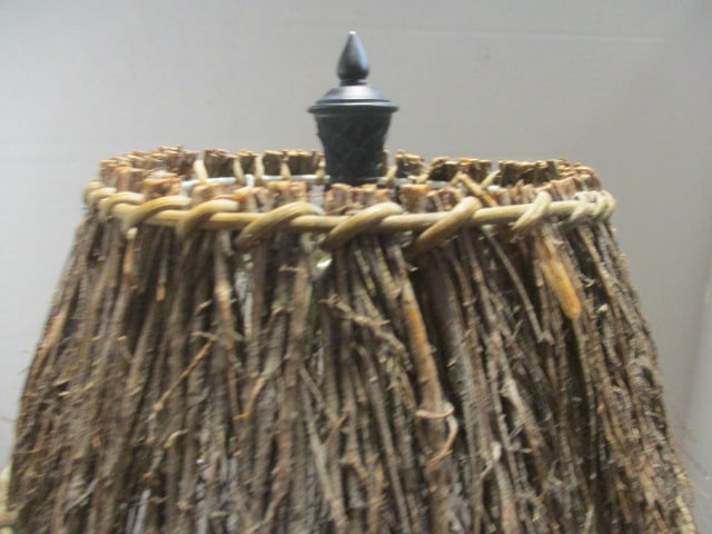 Monkey in Palm Tree Bronzed Sculpted Candle Stick Lamp with Natural Fiber Shade - 3