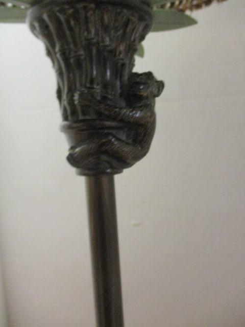 Monkey in Palm Tree Bronzed Sculpted Candle Stick Lamp with Natural Fiber Shade - 5