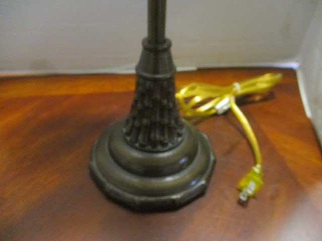 Monkey in Palm Tree Bronzed Sculpted Candle Stick Lamp with Natural Fiber Shade - 6