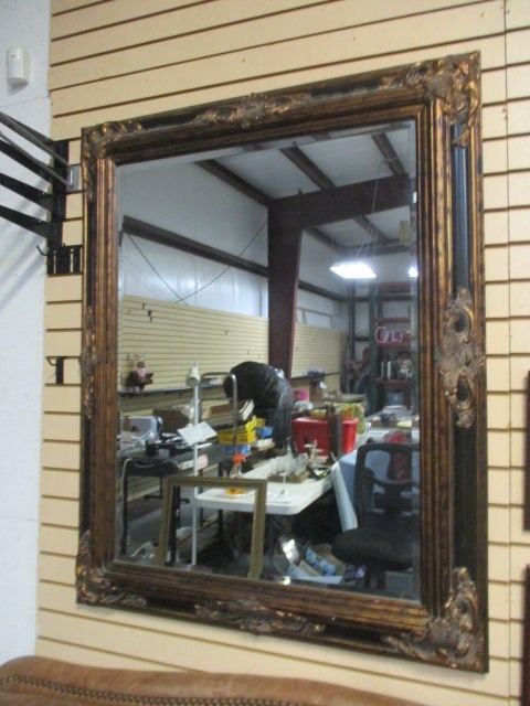 Black and Bronzed Ornate Framed Beveled Mirror: 40" x 50", Local Pickup Only 