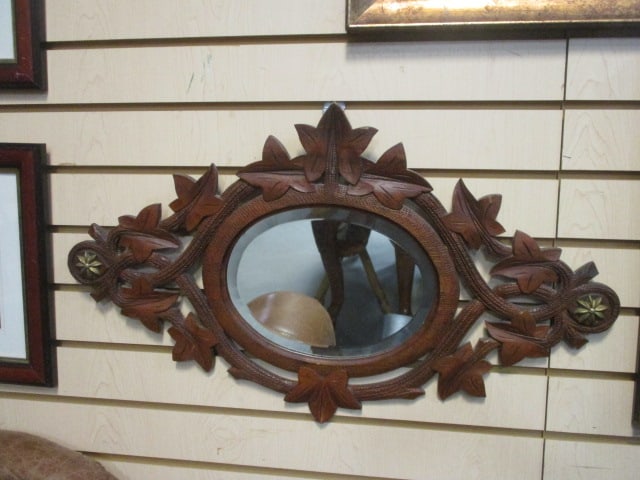 Vintage Carved Mahogany Victorian Beveled Mirror (1 of 6)