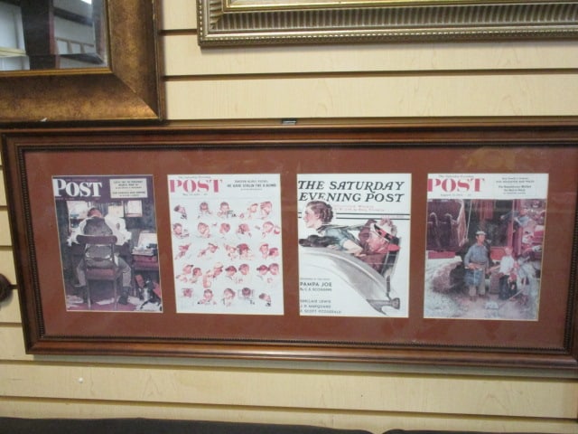 Framed and Matted 4 Panel "Saturday Evening Post" Cover Prints by Norman Rockwell (1 of 8)