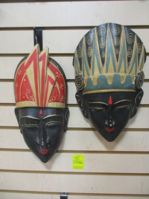 Two Handpainted Wood Carved Tribal Masks (1 of 7)