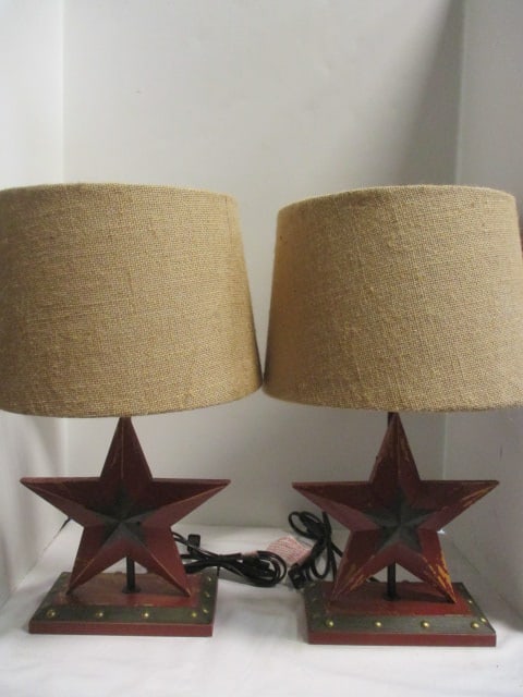 Pair of Distressed Finish Star Table Lamps with Nail Head Accents (1 of 11)