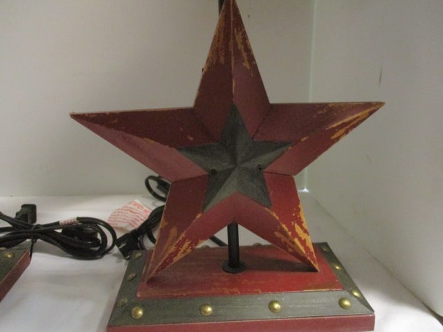 Pair of Distressed Finish Star Table Lamps with Nail Head Accents - 6