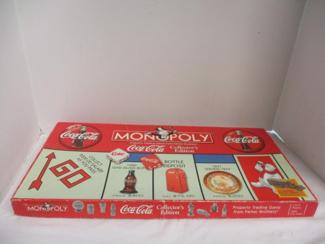 1999 Coca-Cola Collector's Edition Monopoly Board Game: appears to have all game pieces-see pictures and preview to make own determination 
