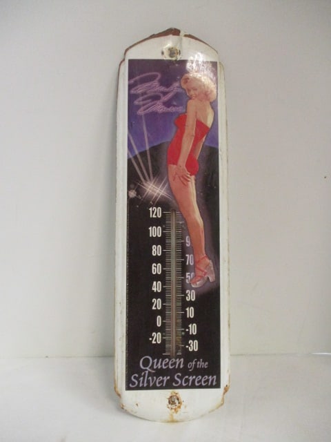 2000 "Marilyn Monroe Queen of the Silver Screen" Metal Wall Thermometer: 5" x 17 1/2", paint chips and rust spots-see pictures and preview for condition 