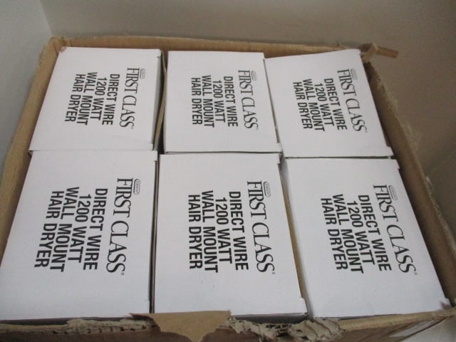 Six New Old Stock First Class Direct Wire 1200 Watt Wall Mount Hair Dryers - 5