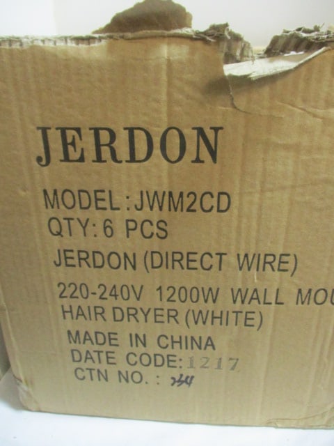 Six New Old Stock First Class Direct Wire 1200 Watt Wall Mount Hair Dryers - 6