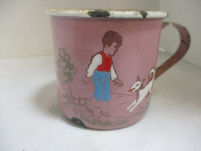Antique Germany Enamel Child's Cup and Bowl Set and The Sebring Pottery Co. - 12