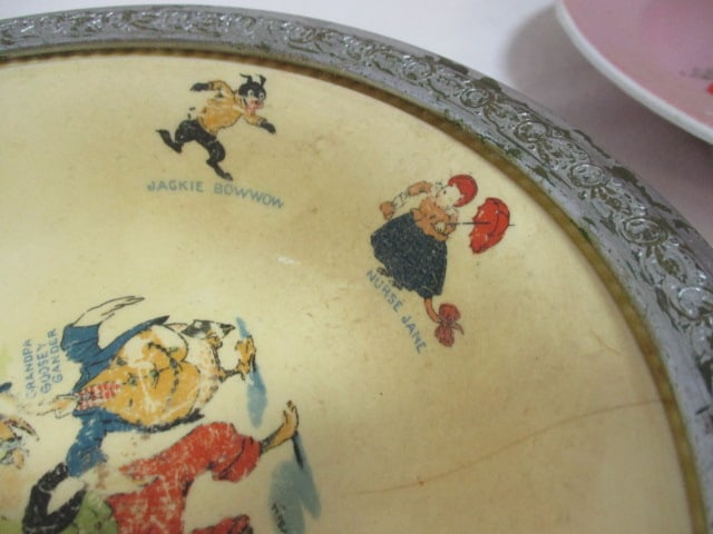 Antique Germany Enamel Child's Cup and Bowl Set and The Sebring Pottery Co. - 4