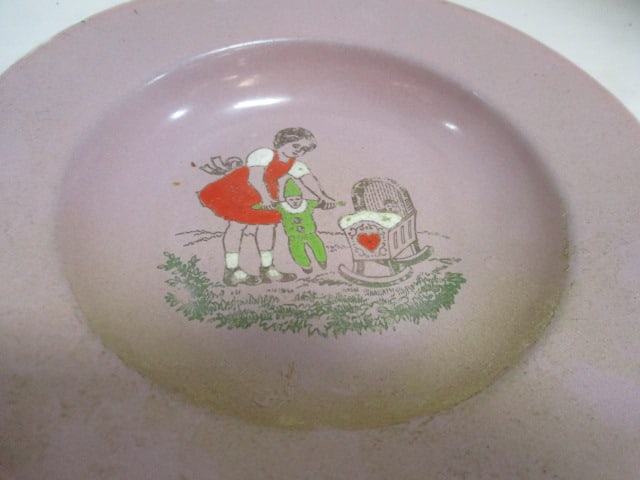 Antique Germany Enamel Child's Cup and Bowl Set and The Sebring Pottery Co. - 9