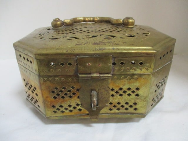 Embossed Brass Cricket Box: 8 1/2" x 6 1/2" x 4 1/2" 
