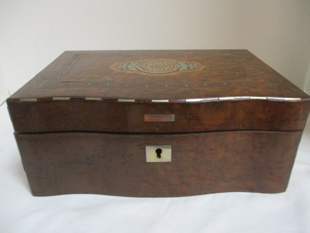 Antique Inlaid Medallion Burlwood Traveling Writer's Desk (1 of 14)
