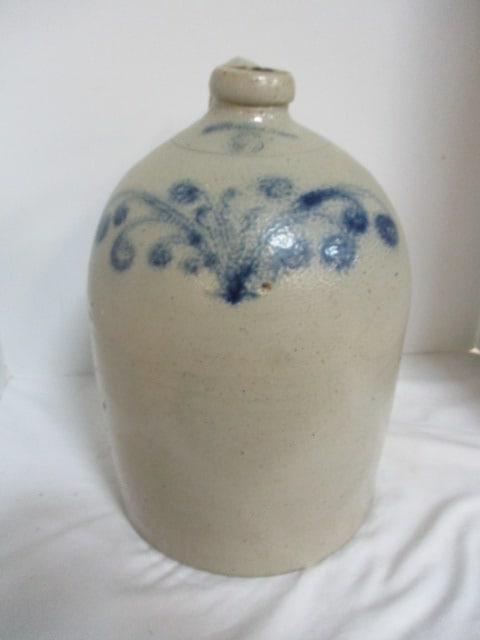 Vintage L. Seymour, Troy. Salt Glaze Stoneware 3 Gallon Jug with Blue Handpainted Floral Design (1 of 10)