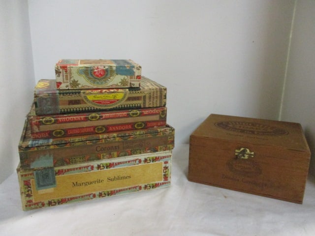 Six Vintage Cigar Boxes: . 