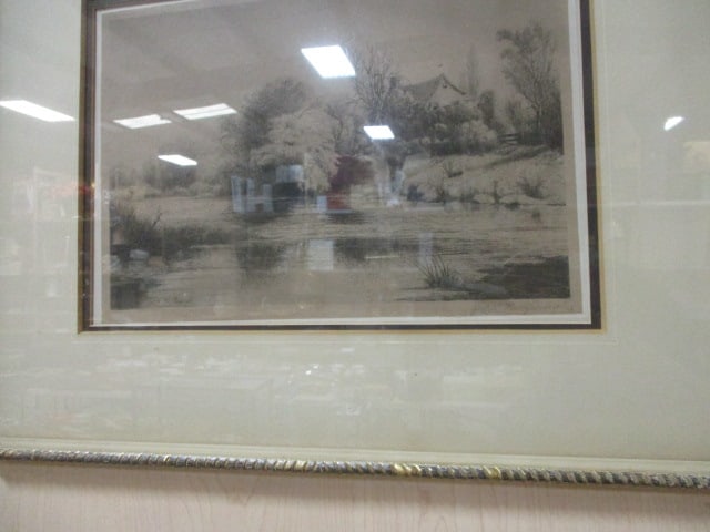 Vintage Framed and Matted Country Side Landscape Print of Etching Pencil Signed - 3