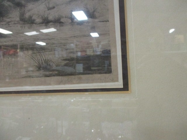 Vintage Framed and Matted Country Side Landscape Print of Etching Pencil Signed - 4