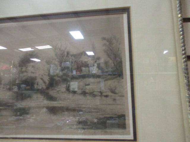 Vintage Framed and Matted Country Side Landscape Print of Etching Pencil Signed - 6