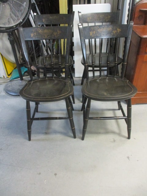 Four Stenciled Black Nichols & Stone Co. Side Chairs: 16"w, marked 401 on bottom, Local Pickup Only 