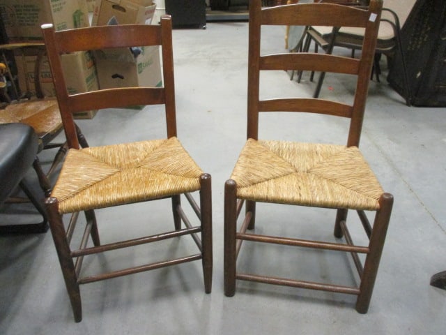 Two Vintage Ladder Back Side Chairs with Rush Seats (1 of 10)